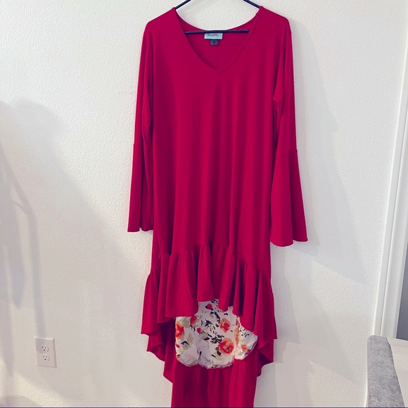 Rodeo Fox Red High & Low Bell Sleeve Tiered Dress XL - Picture 3 of 9